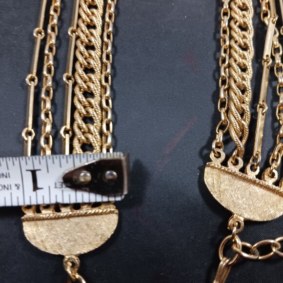 Vintage Gold Tone 5 Layered Statement Choker Necklace - Picture 7 of 10